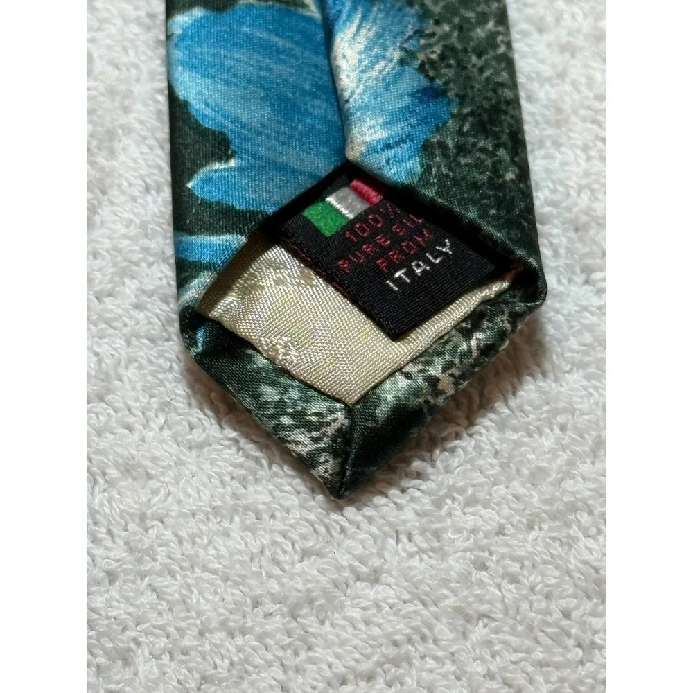 Serica Mens Silk Tie Blue Green Floral Botanical Made in Italy RN 52826